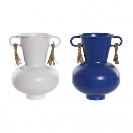 Vase DKD Home Decor Metal White Navy Blue (12 x 12 x 16 cm) (2 Units)