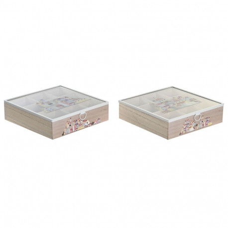 Infusioonide Karp DKD Home Decor Kristall Metall Mitmevärviline Puit MDF (24,5 x 24,5 x 6 cm) (2 Ühi