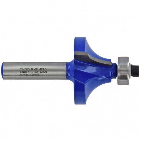 Quarter round cutter with ball bearing, 44x15 mm, 8mm shank