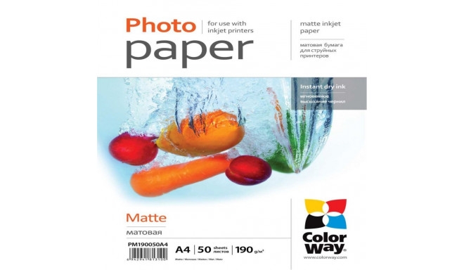 ColorWay Matte Photo Paper, 50 sheets, A4, 190 g/m