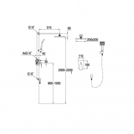 Concealed shower system Blue Water Toronto TOR-ZKP.150C, black matte