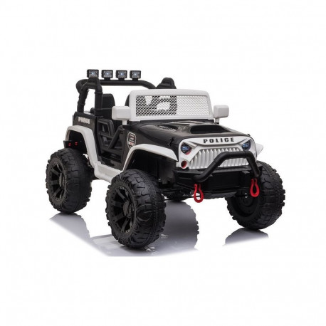 Laste elektriauto JC666 politsei LED-tuled MP3 kaugjuhtimispult, valge