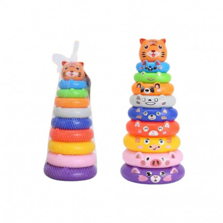 värviline rõngastest püramiid loomakleebistega tiiger