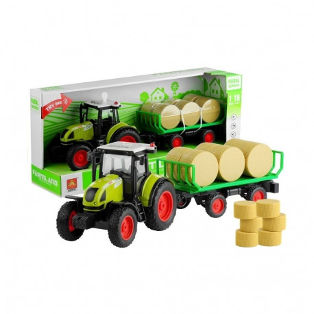 Traktor Farmerski Rolniczy Przyczepa Bale Siana Zielony 1:16