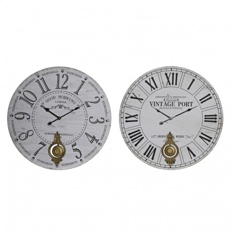 Wall Clock DKD Home Decor Black Metal White Vintage MDF Wood (58 x 8 x 58 cm) (2 Units)