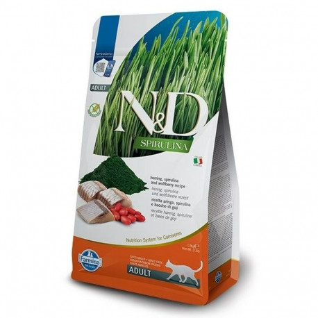 Kassitoit Farmina N&D Spirulina Herring Kassi rohi Täiskasvanu 1,5 Kg