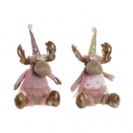 Christmas bauble DKD Home Decor Brown Pink Golden Reindeer 27 x 16 x 42 cm (2 Units)