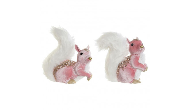 Christmas bauble DKD Home Decor White Pink Squirrel 20 x 11 x 22 cm (2 Units)