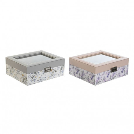 Box for watches DKD Home Decor White Grey Lilac Light Pink PVC Crystal 22,5 x 19,5 x 9,5 cm (2 Units
