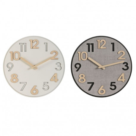 Wall Clock Home ESPRIT Grey Natural MDF Wood 30 x 5 x 30 cm (2 Units)