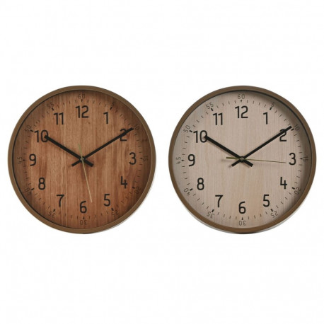 Wall Clock Home ESPRIT Brown Natural PVC Wood 30 x 4 x 30 cm (2 Units)