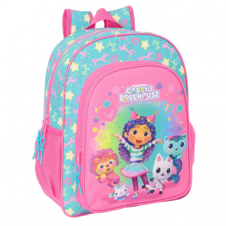 School Bag Gabby's Dollhouse Confetti Pink Turquoise 32 x 38 x 12 cm