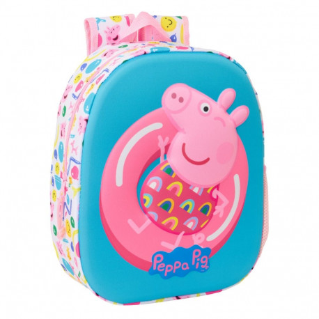 Laste seljakott Peppa Pig Sinine Valge Roosa 27 x 33 x 10 cm 3D