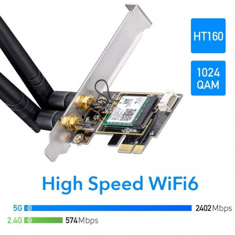 Cudy WE3000 AirMax AX3000 WiFi 6 Bluetooth 5.0 PCIe Adapter Intel AX200 Dual Band 2 Antennas Black