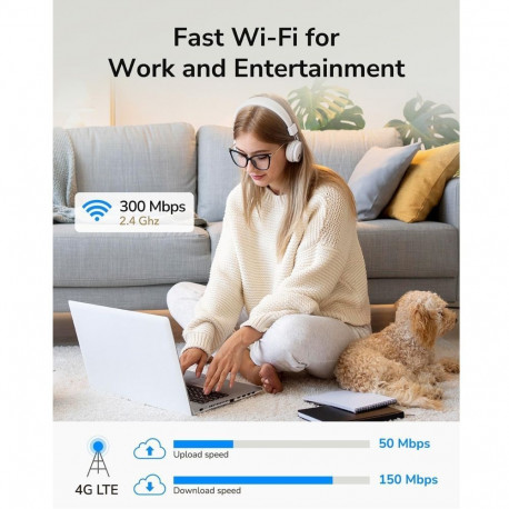 Cudy LT300 LinkCell N300 4G LTE Cat4 Router 300Mbps WiFi Nano SIM VPN Band Lock White