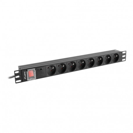 Lanberg toitejaotur 19" 1U 16A 2m 8x prantsuse pistikupesad | PDU-08E-0200-BK