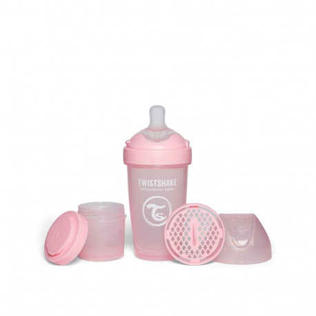 Twistshake Pro Double Anti-Colic Feeding Bottle 260ml Pastel Pink 79024