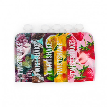 Twistshake 5x Squeeze Bag 220ml Mango Passion Fruit Strawberry Grape Coconut 78617