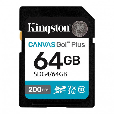 Kingston memory card SDXC 64GB Canvas Go Plus Gen4 200MB/s C10 UHS-I U3 V30