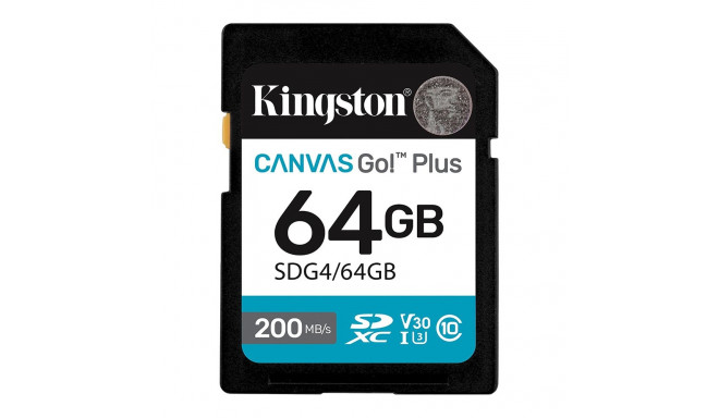 Kingston mälukaart SDXC 64GB Canvas Go Plus Gen4 200MB/s C10 UHS-I U3 V30