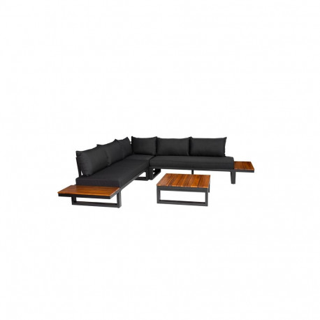 OUTDOOR FURNITURE SET BLACK/WOOD 5 SEAT