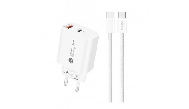 A6MaxL 20W USB-A USB-C wall charger with USB-C - USB-C 1m cable - white