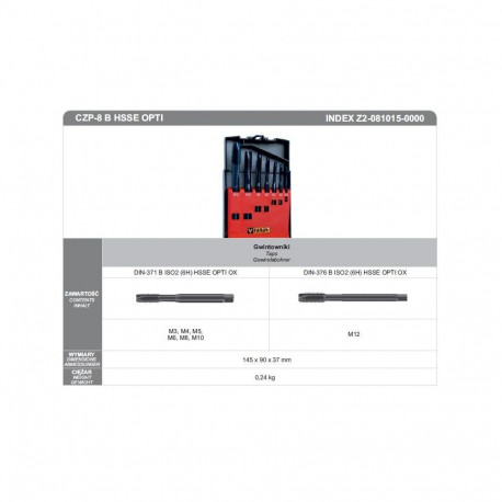 Keermepuuride komplekt M3-M12 DIN-371B/DIN-376B (6H) HSSE CZP-8 OPTI