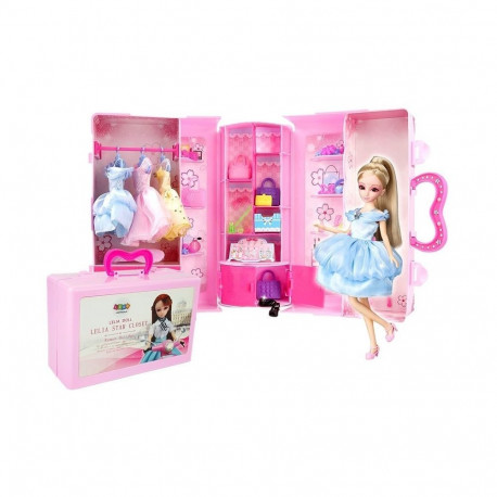 Modellanukk riiete komplekti, garderoobi ja ehetega kohvris, blond