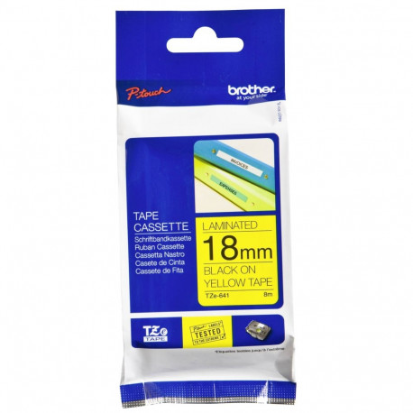 Brother TZe-641 Laminated Tape Black On Yellow, TZe, 8 m, 1.8 cm