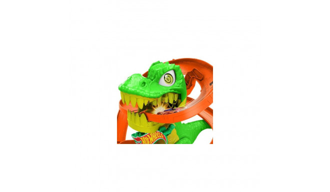 Hot Wheels City T-Rex Blaze Battle Playset &amp; 1:64 Scale Die-Cast Car, Dinosaur Nemesis