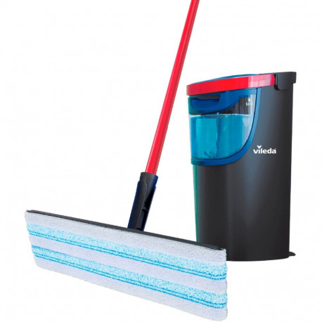 Vileda H2PrO flat mop set, floor mop black/red, with two-tank system