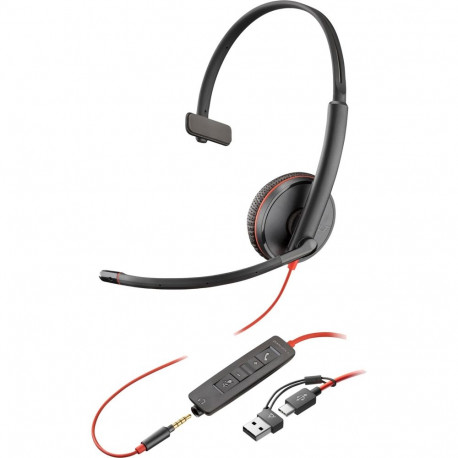 Poly Blackwire 3215 Monaural USB-C-Headset + 3,5 mm-Stecker + USB-C/A-Adapter (schwarz)