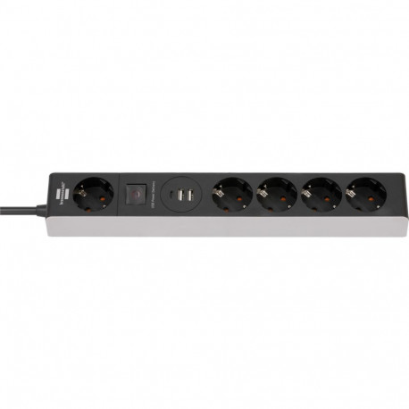 5-kohaline pistikupesa 1,5m 2x USB-A 1x USB-C Power Delivery, hall/must