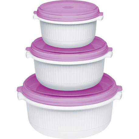 Emsa MICRO FAMILY microwave pot, starter set 3-piece, tin (white/violet, 3 pots, 3 lids)