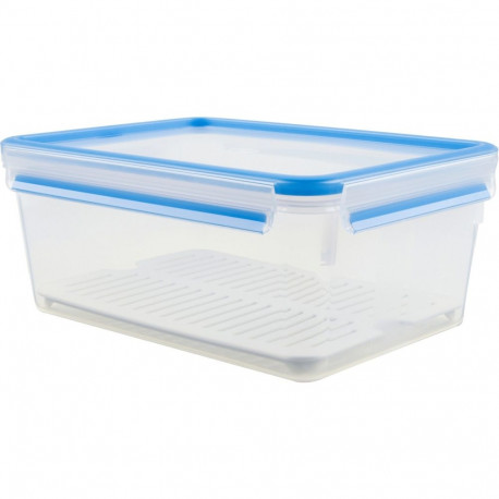 CLIP & CLOSE Frischhaltedose 3,7 Liter (transparent/blau, rechteckig, mit Abtropfgitter)