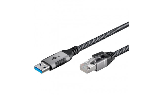 Goobay Ethernet cable USB-A 3.2 Gen1 plug > RJ-45 plug (black/silver, 3 meters, braided textile shea