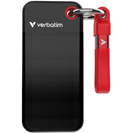 Pocket SSD 1 TB, Externe SSD (schwarz/rot, USB-C 3.2 Gen 2 (10 Gbit/s), mit Schlüsselring und Kabelh