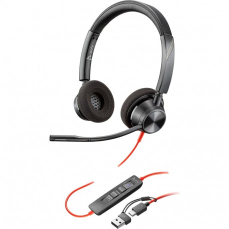 Poly Blackwire 3320M USB-C Stereo-Headset +USB-C/A-Adapter (schwarz, für Microsoft Teams zertifizier