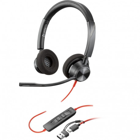 Poly Blackwire 3320 USB-C Stereo-Headset +USB-C/A-Adapter (schwarz)