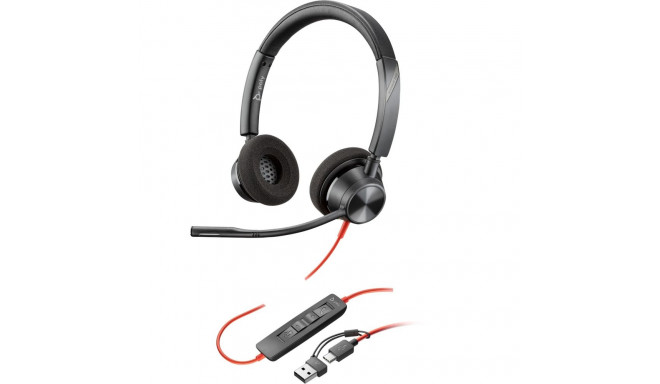 Poly stereopeakomplekt Blackwire 3320 USB-C USB-C/A-adapter, must