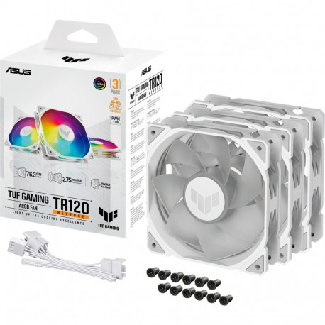 TUF GAMING ventilaatorid TR120 ARGB 3tk komplekt 120mm pööratud labadega, valge/läbipaistev
