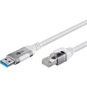 goobay Ethernet cable USB-A 3.2 Gen1 plug > RJ-45 plug, LAN adapter (white, 2 meters, braided textil
