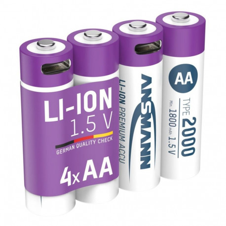 Li-Ion Akku Mignon AA Typ 2.000 (min. 1.800 mAh), 4er-Pack (weiß/violett, 4x AA (Mignon), USB-C Lade