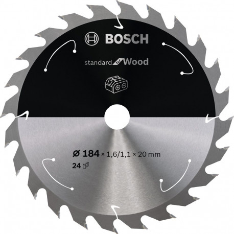 Bosch circular saw blade Standard for Wood,  184mm, 24Z (bore 20mm, for cordless hand-held circular 