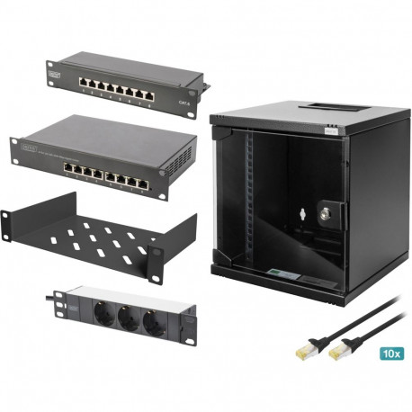 Digitus network set 254 mm (10") - 6HE, 312 x 300 mm (W x D), IT cabinet (black, incl. 6HE wall hous