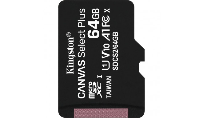 Kingston Canvas Select Plus 64GB microSDXC (black, UHS-I U1, Class 10, V10, A1)