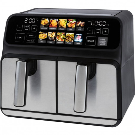 Doppel-Heißluftfritteuse PC-FR 1287 H (edelstahl/schwarz, 2.200 Watt, 2 Körbe je 4 Liter)