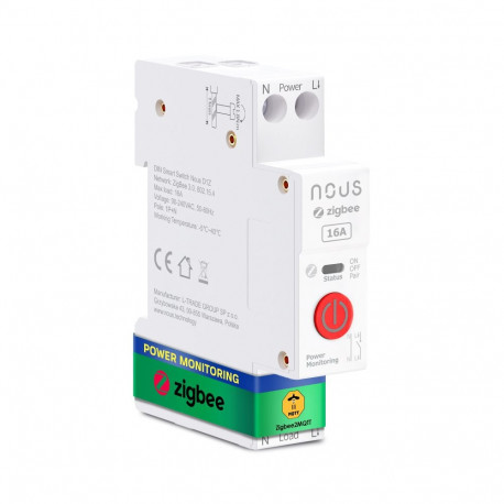 Smart fuse switch for DIN rail, 16A, with power monitoring, TUYA ZigBee MQTT