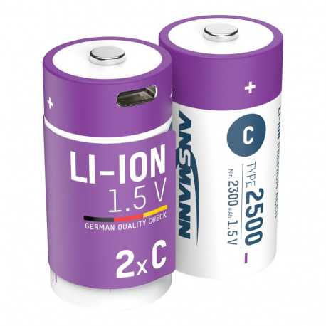 Laetav aku C 1,5 V 2500 mAh (Li-Ion 4,07 Wh), USB-C tippväljundvõimsusega DC 1,5 V 2,5 A (2tk kast) 