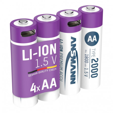 Laetav aku AA 1,5V 2000mAh (Li-Ion 3,26Wh), USB-C tippväljundvõimsusega DC 1,5V 2A (4tk pakendis) AN